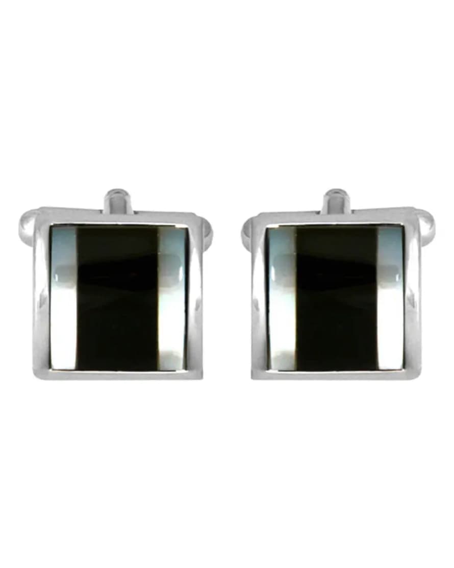 Dalaco Onyx & Mother Of Pearl Square Curved Cufflinks - Silver
