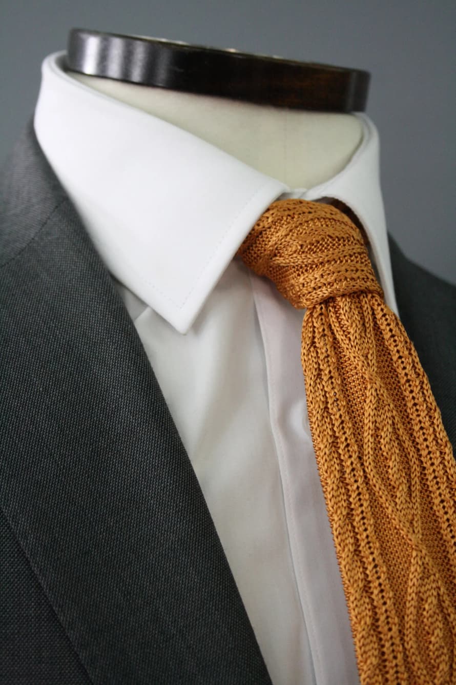 Knightsbridge Neckwear Mustard Cable Knitted Silk Tie