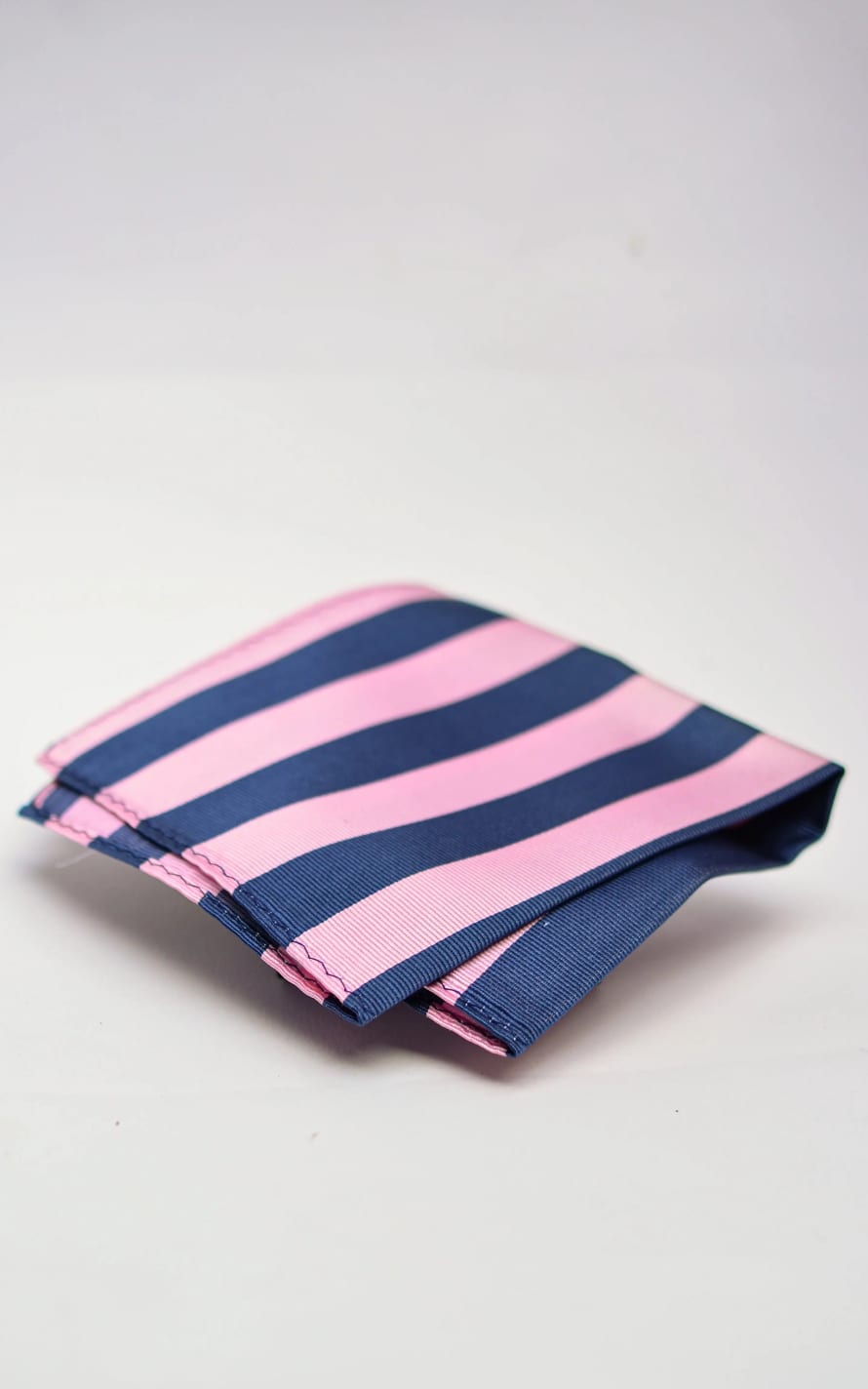 Knightsbridge Neckwear Pink & Navy Striped Silk Pocket Square