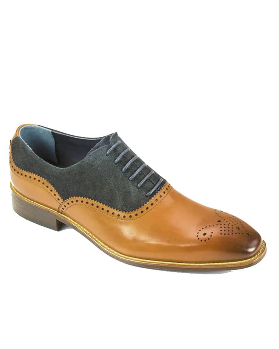 Azor Nazaro Suede Leather Oxford Brogues - Tan / Navy