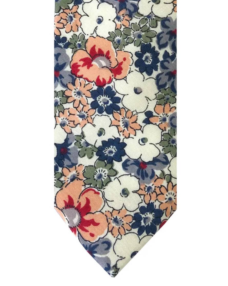 Knightsbridge Neckwear Liberty Print Inspired Fancy Floral Tie - Navy / Cream / Peach