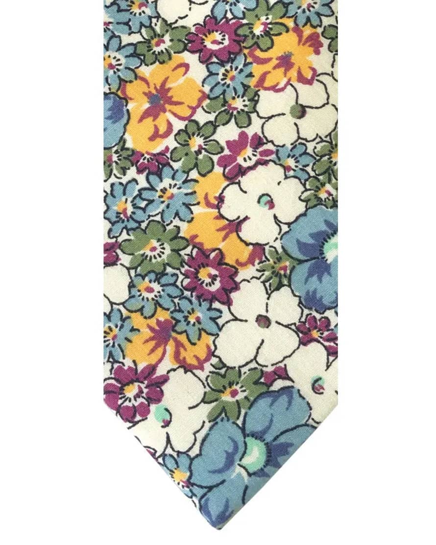 Knightsbridge Neckwear Liberty Print Inspired Fancy Floral Tie - Yellow / Burgundy / Blue