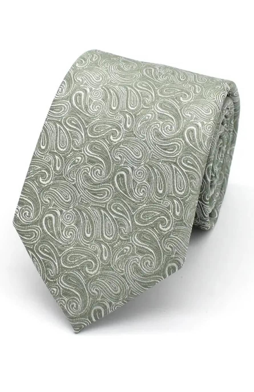 Knightsbridge Neckwear Paisley Print Silk Tie - Sage Green