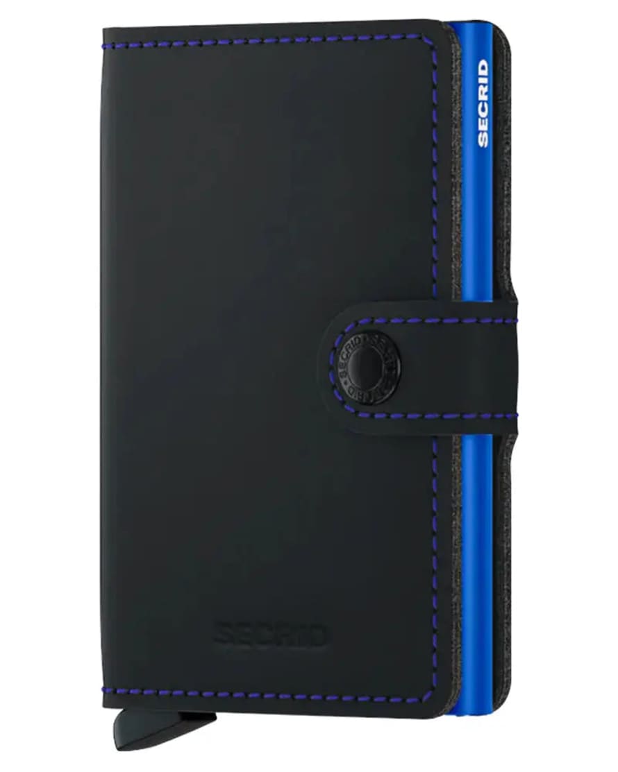 Secrid Mini Leather Wallet - Matte Black & Blue