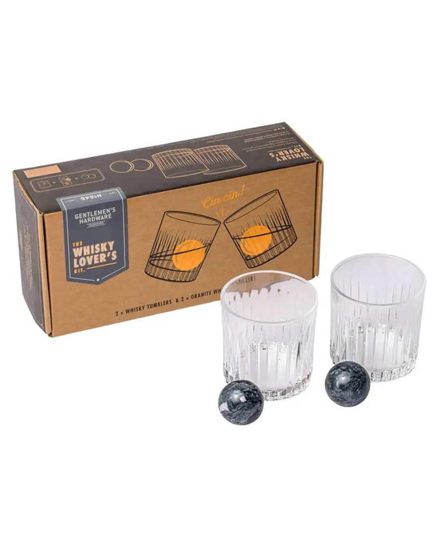 Gentlemen's Hardware Whiskey Glass Gift Set With Whiskey Stones - Set Of 2