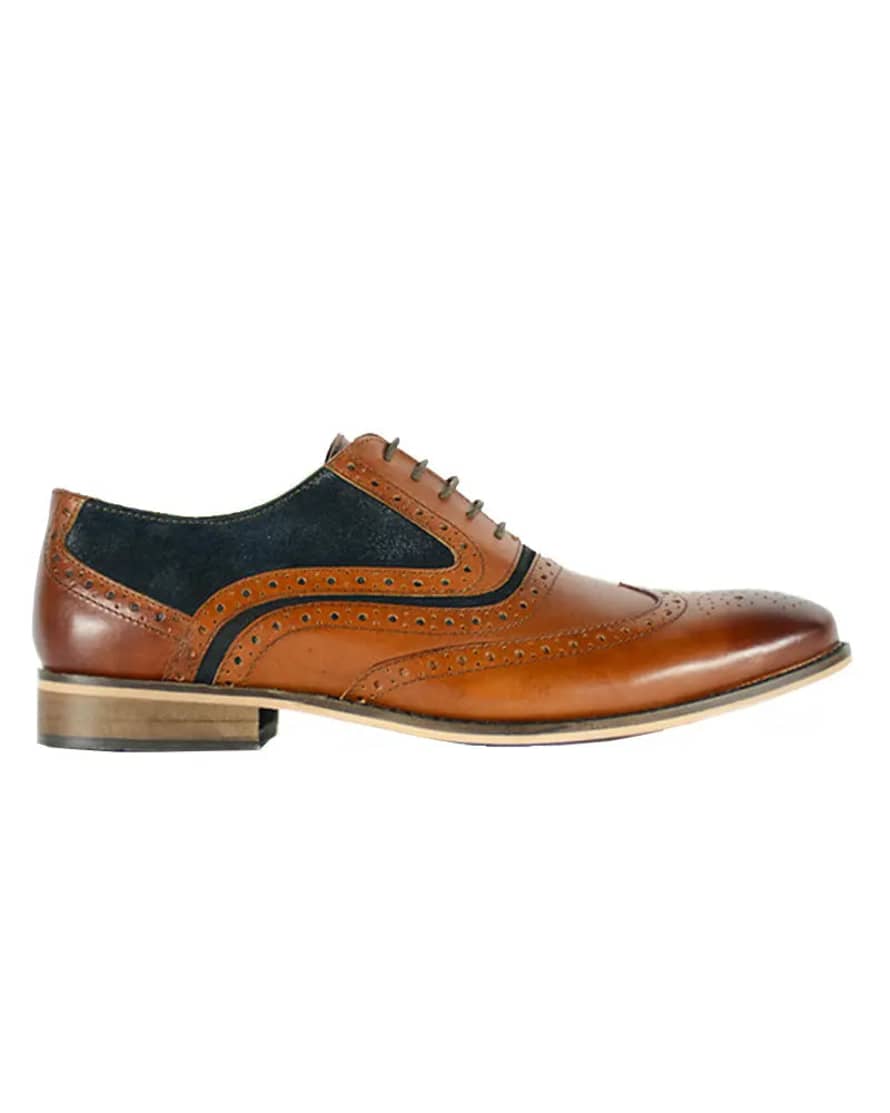 Front Spencer Oxford Leather Brogues - Tan / Navy