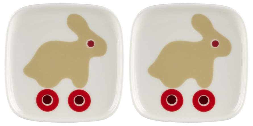 Marimekko piattini quadrati piccoli in set da 2 disegno coniglio sui pattini Rulla 