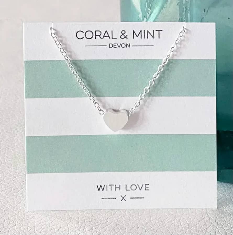 Coral & Mint Silver Heart Necklace
