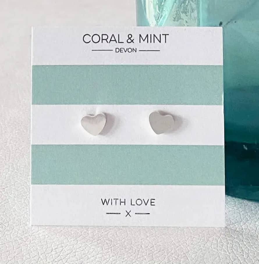 Coral & Mint Silver Heart Earrings