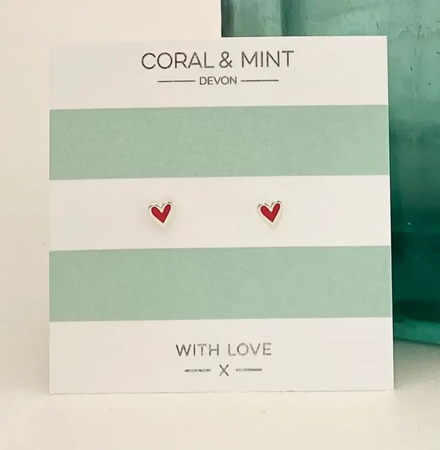 Coral & Mint Mini Heart Pink Enamel Studs