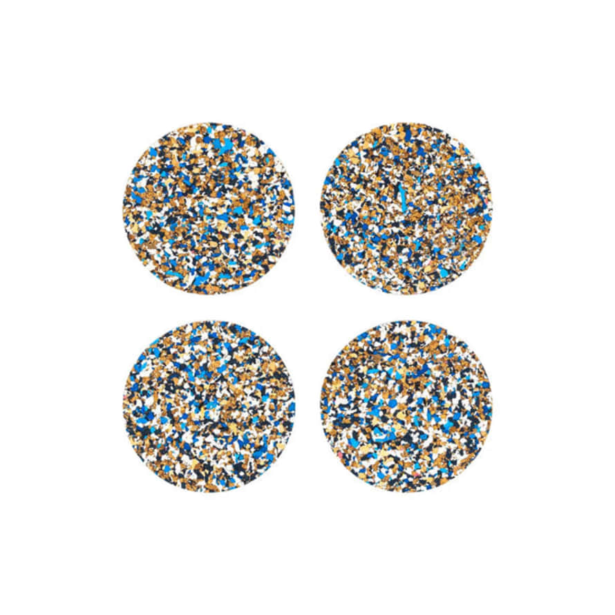 Yod & Co. Round Cork Coasters - Speckled Blue - Set Of 4