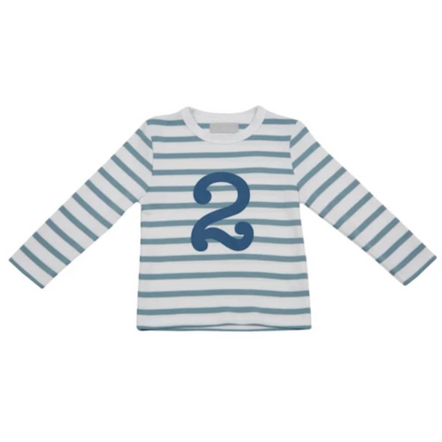 Bob and Blossom Ocean Blue & White Breton Striped Number 2 T Shirt
