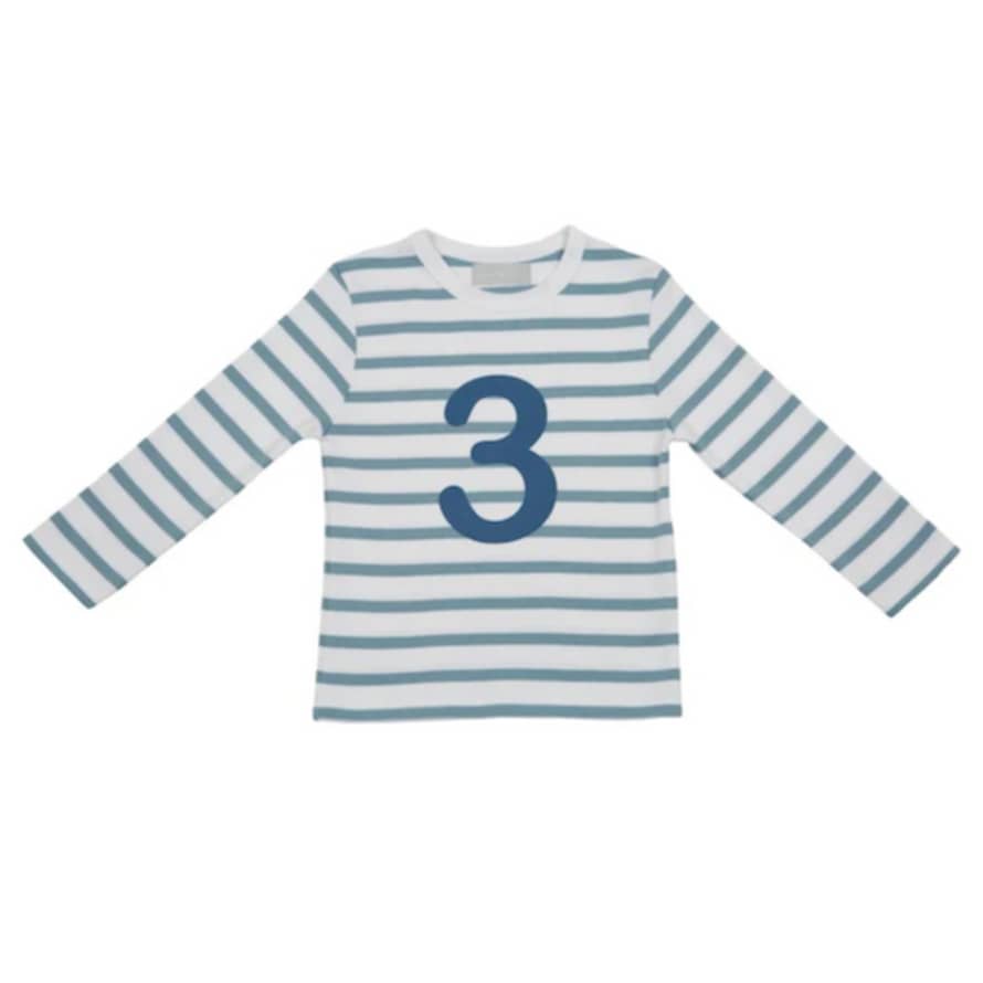 Bob and Blossom Ocean Blue & White Breton Striped Number 3 T Shirt