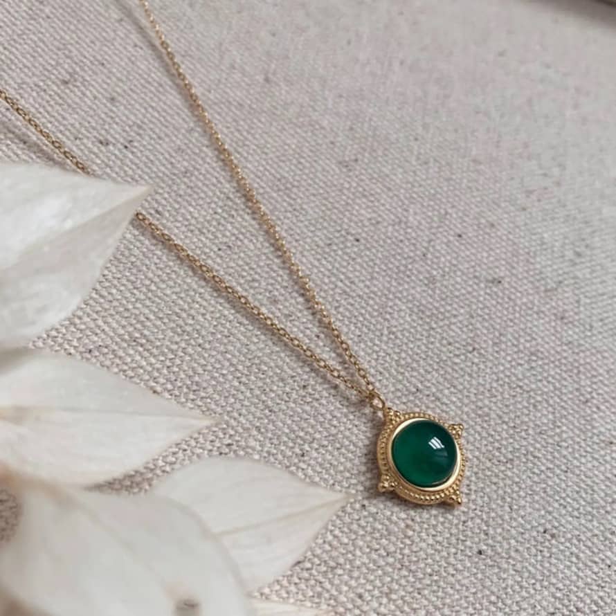 Little Nell Gold Plated Green Talisman Necklace