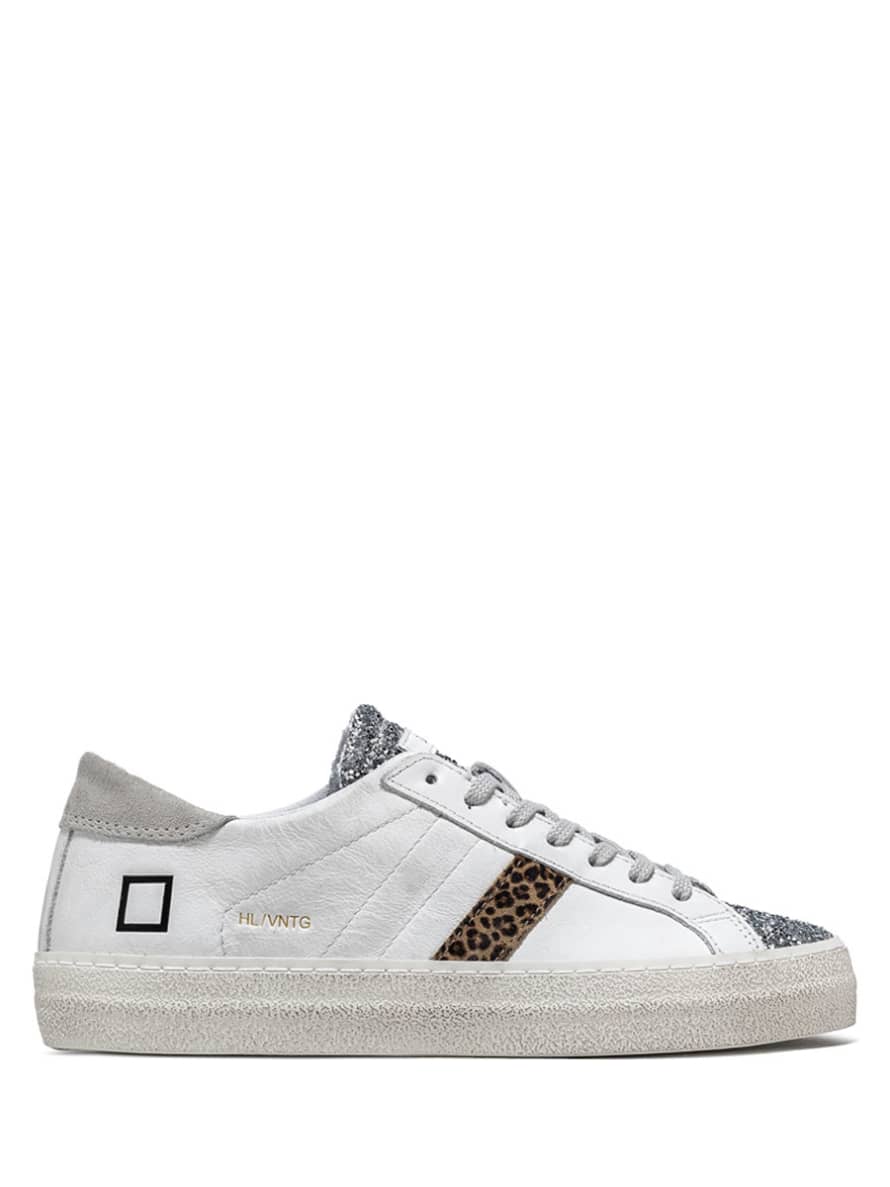 D.A.T.E White and Leopard 3 Hill Low Vintage Calf Trainers