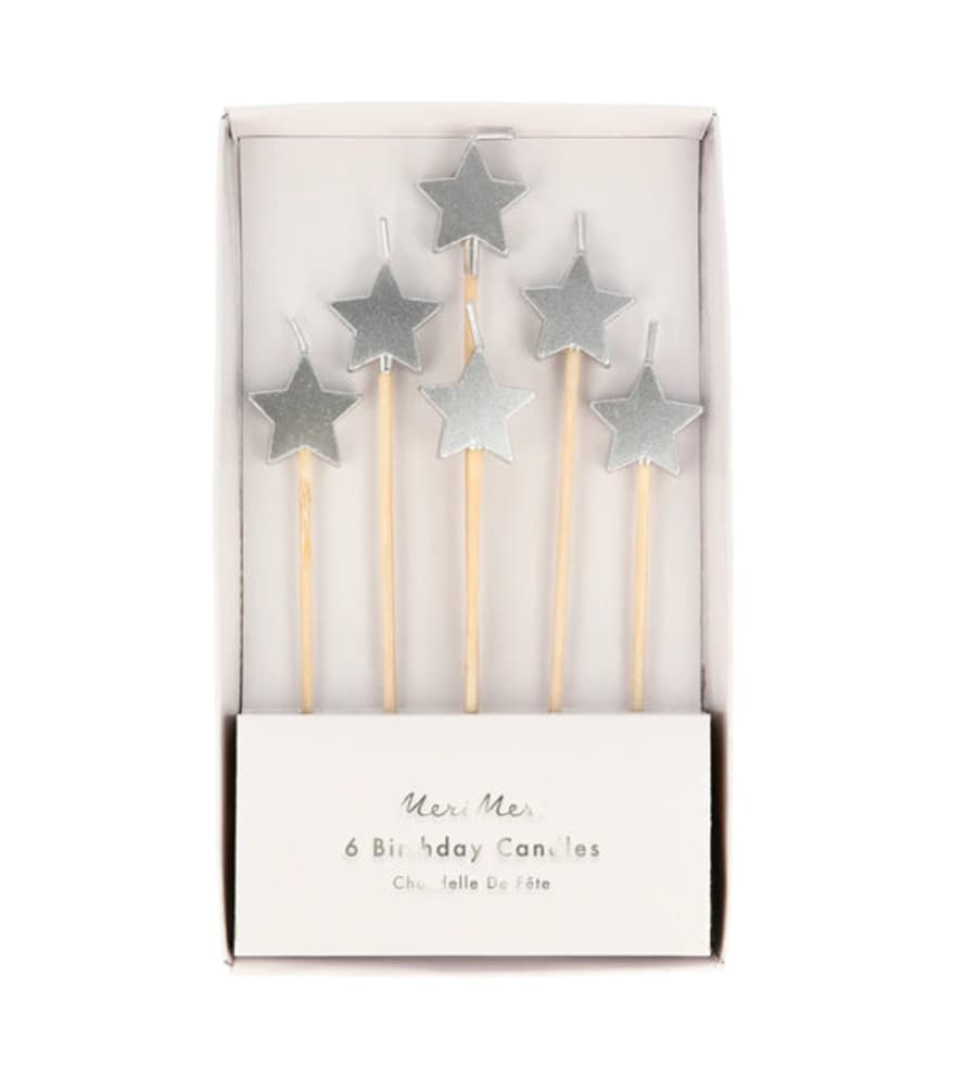 Meri Meri Silver Star Candles (x 6)
