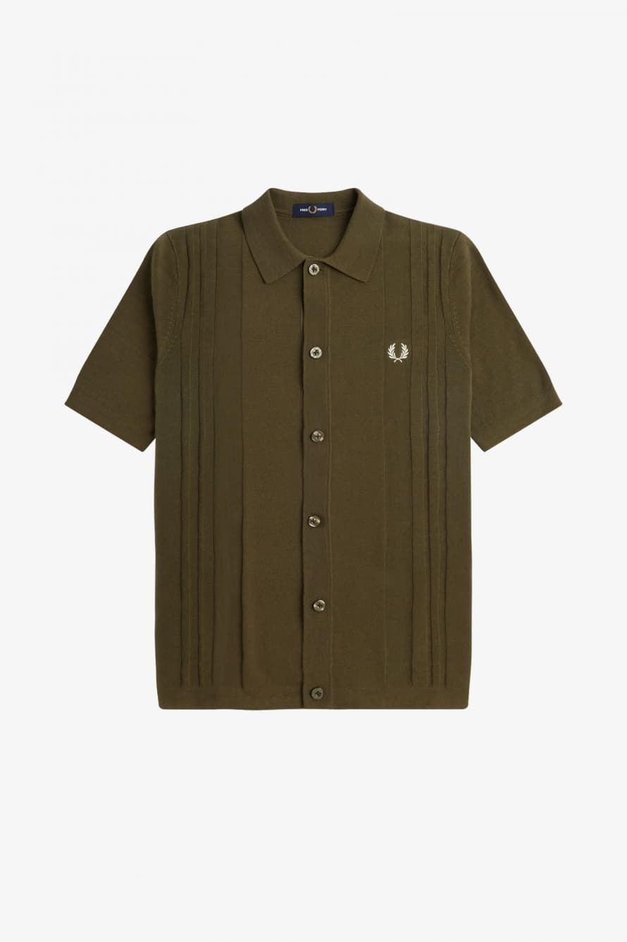 Fred Perry K5524 Button Thru Knitted Shirt - Uniform Green