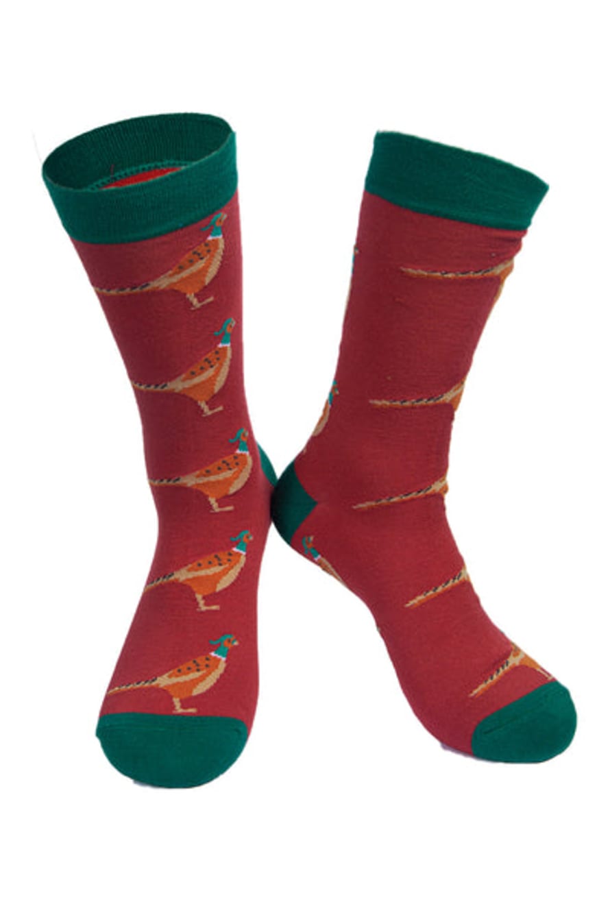 Lark London Red Pheasant Print Men's Bamboo Socks