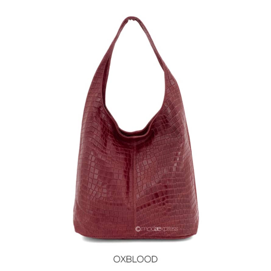 Luxury Bubble Leather Full Croc Print Hobo Bag In Oxblood