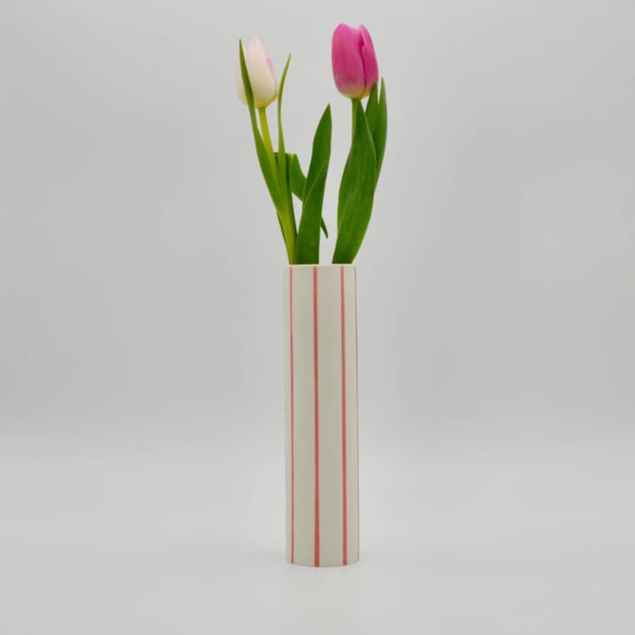 Aeyglom Ceramics Striped Stem Vase With Pink Stripes