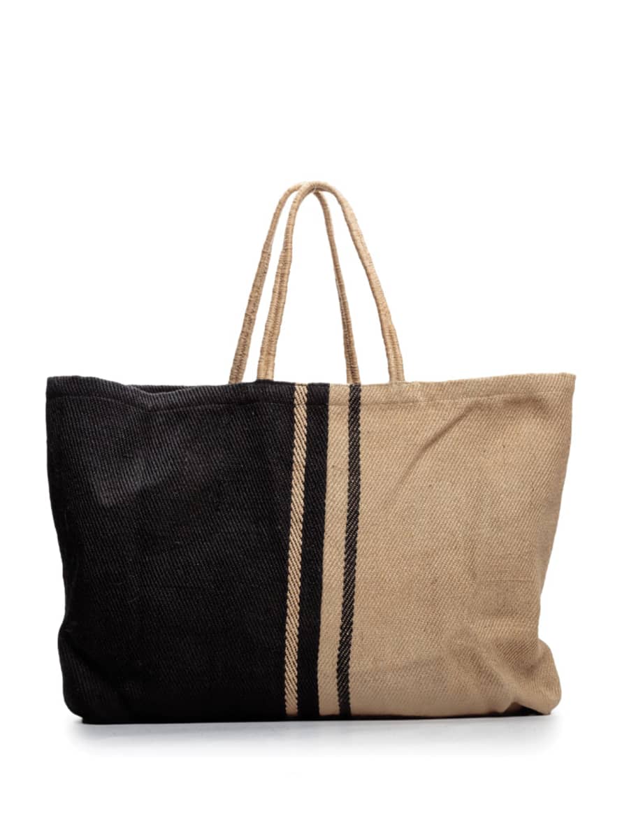 Maison Bengal Jute Bag With Long Handles In Natural & Black