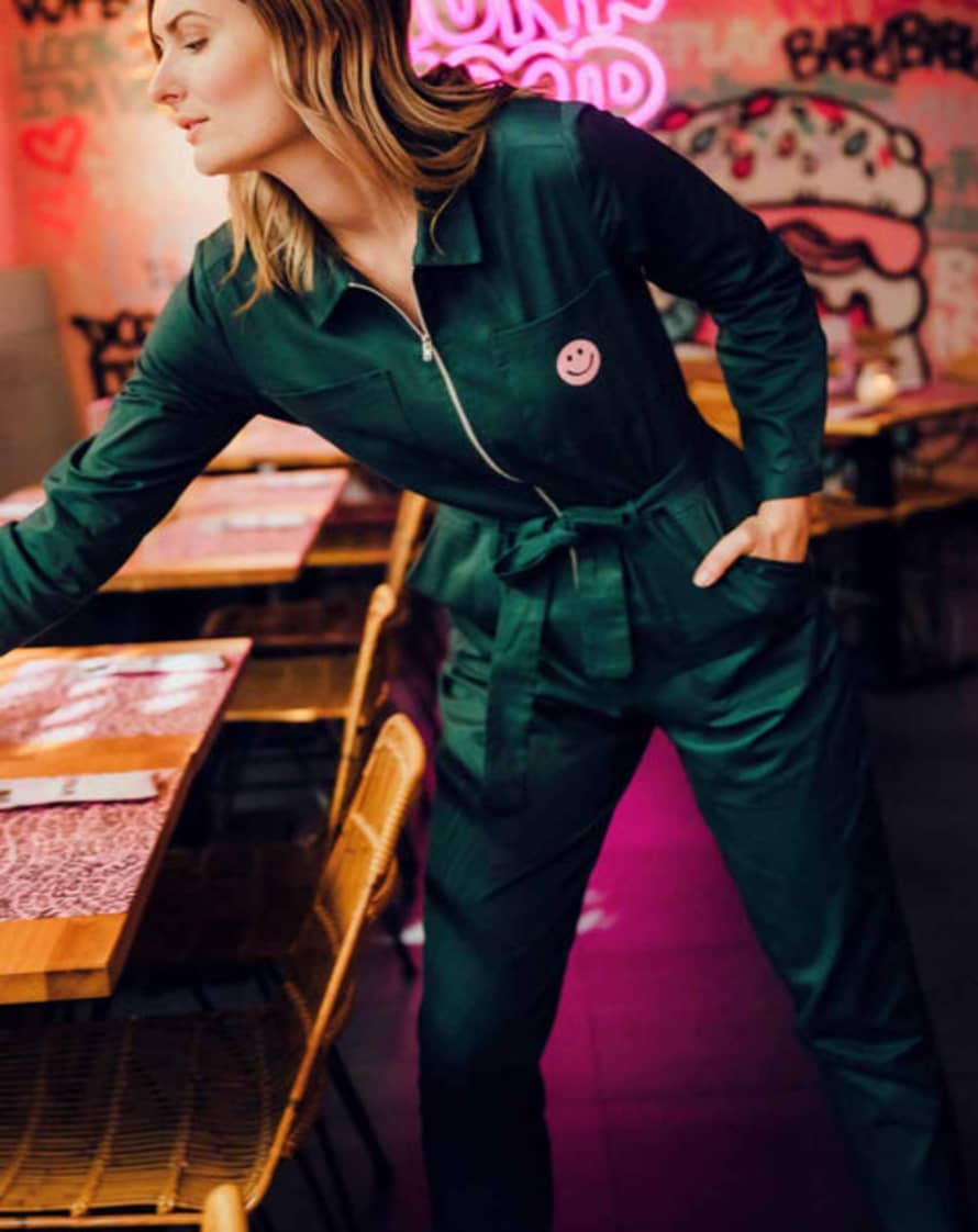 Lilac Rose Sugarhill Anwen Boilersuit In Green, Happy Face
