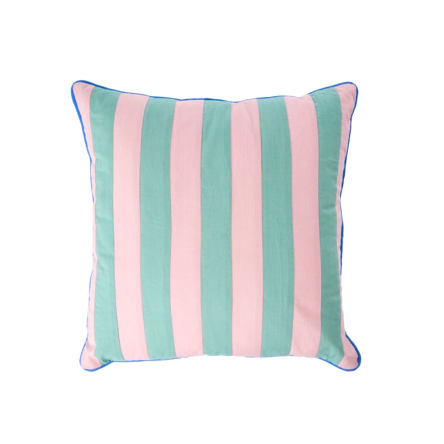 rice Pink Green Striped Print Cotton Cushion