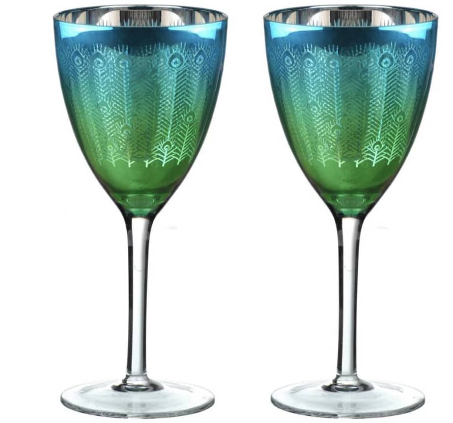 The Letteroom Set of Two Electroplated Peacock Design Wine Glass