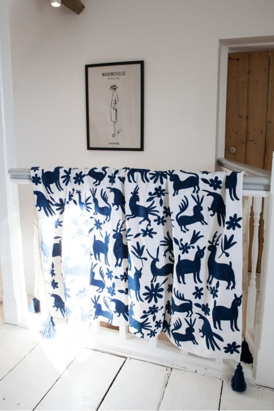 The Home Collection Embroidered Deer Throw In Blue