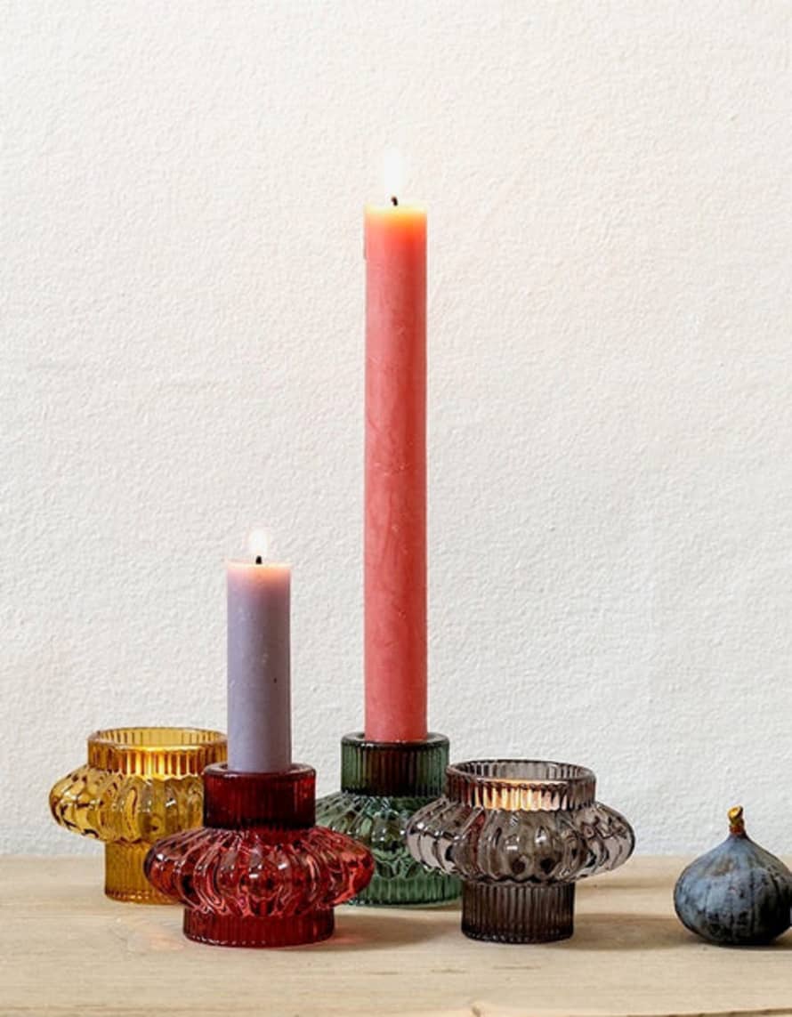 Grand illisions Colourful Ridged Glass Candle Holders