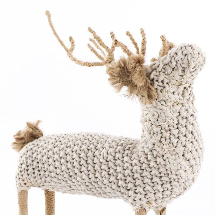 Foimpex White Knitted Decorative Deer Figure Medium
