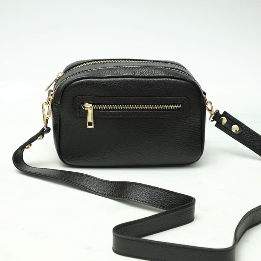source lifestyle  Leather Double Zip Bag - Black