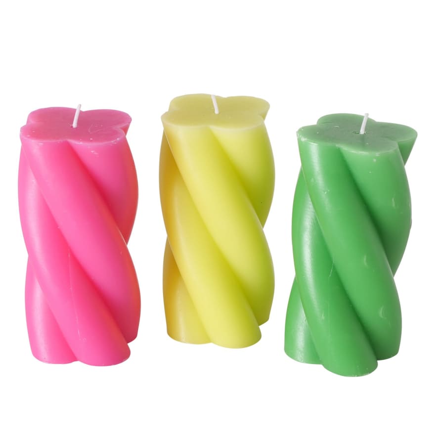 &Quirky Twist Colour Pop Pillar Candle : Pink, Yellow or Green