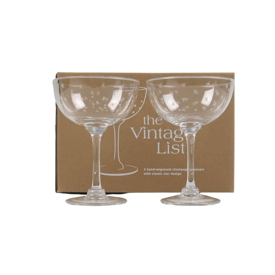 The Vintage List Box of 2 Etched 'Star' Design Champagne Coupes