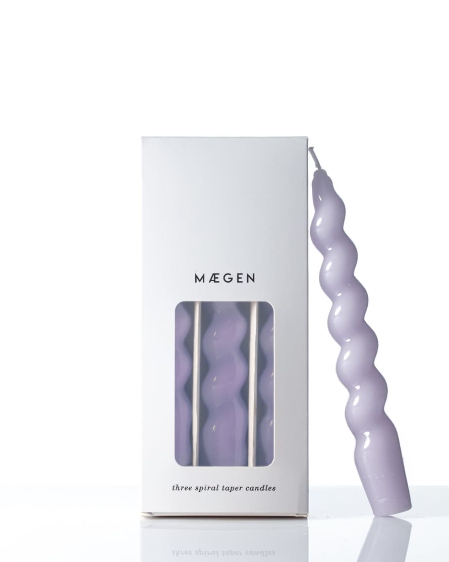 Maegen 18cm Lilac Box of 3 Spiral Taper Candles