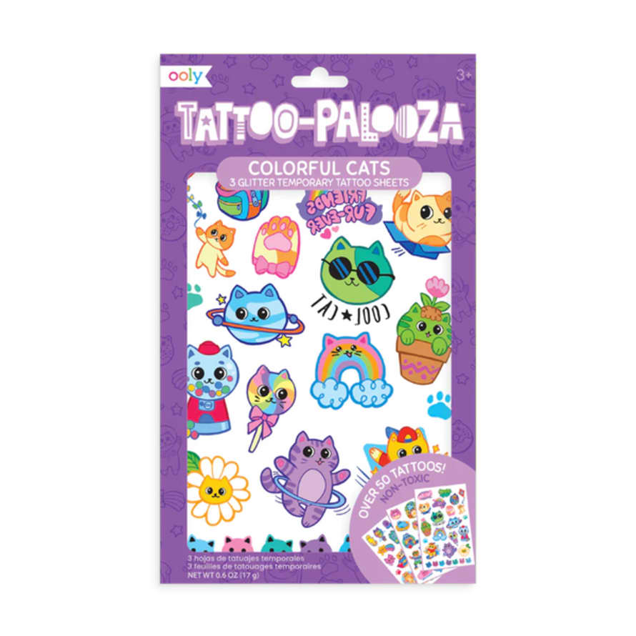 Ooly Tattoo-palooza Temporary Tattoos - Colorful Cats - 3 Sheets