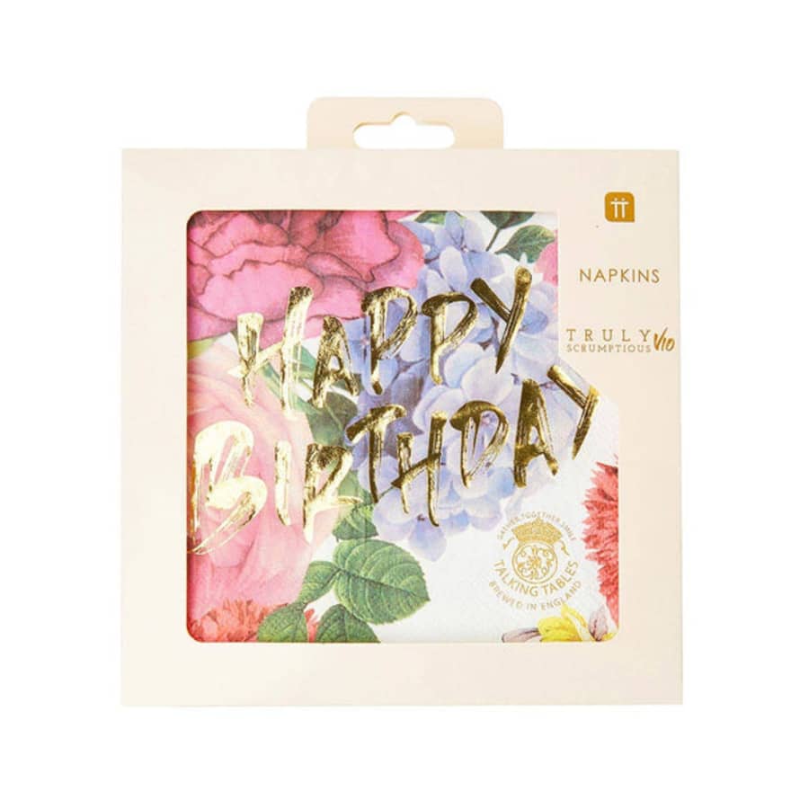 Talking Tables - Floral Happy Birthday Napkins - 20 Pack