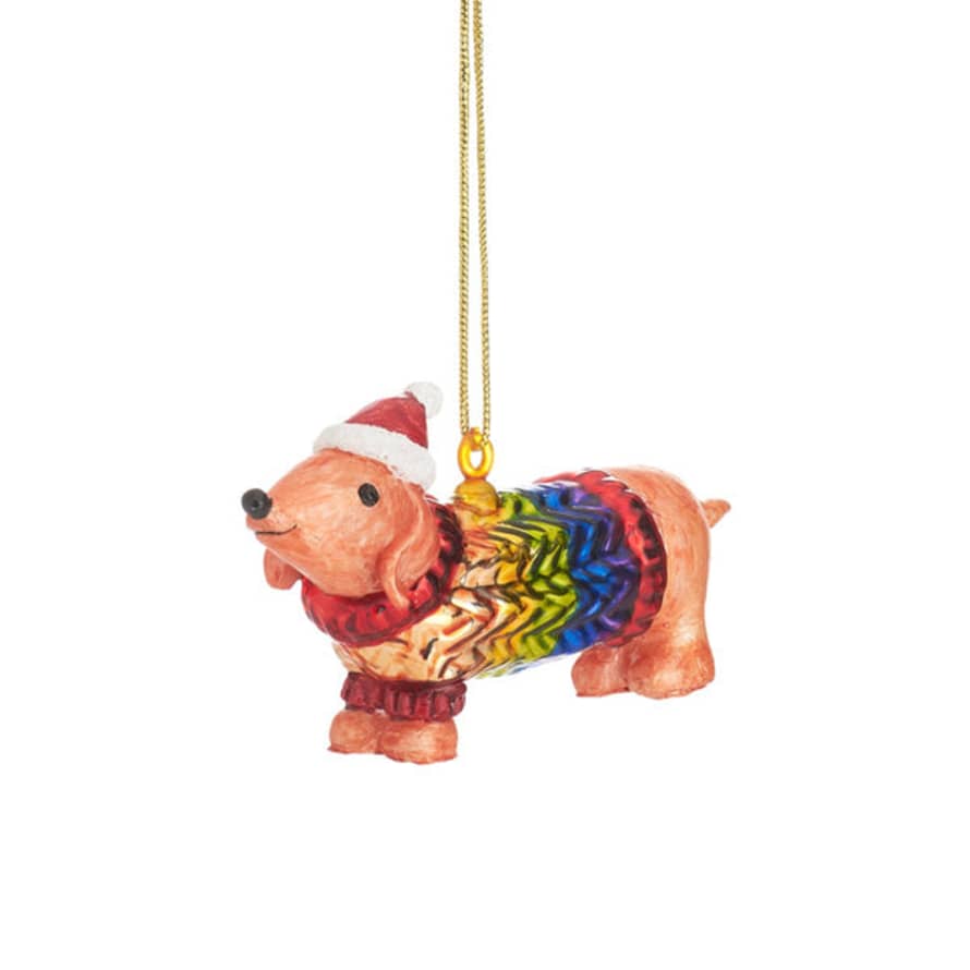 Sass & Belle  Sausage Dog In Rainbow Jumper Bauble