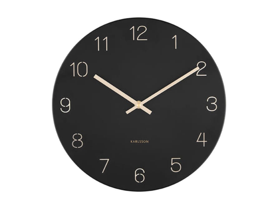 Present Time Small Black Charm Engraved Numbers Wall Clock