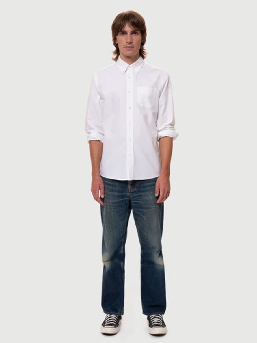 Nudie Jeans Chemise John Button Down Oxford Offwhite