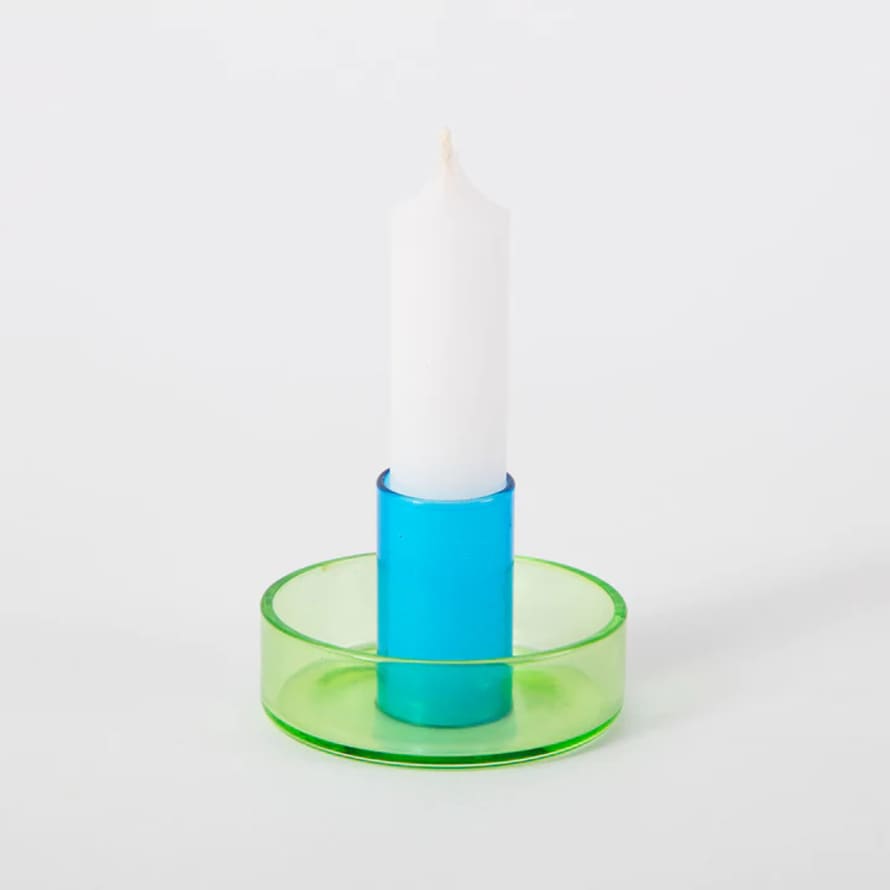 Block Design Duo Tone Glass Candle Holder