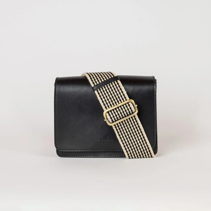 O My Bag  Audrey Mini Black Classic Leather (Checkered Webbing/Leather Strap)