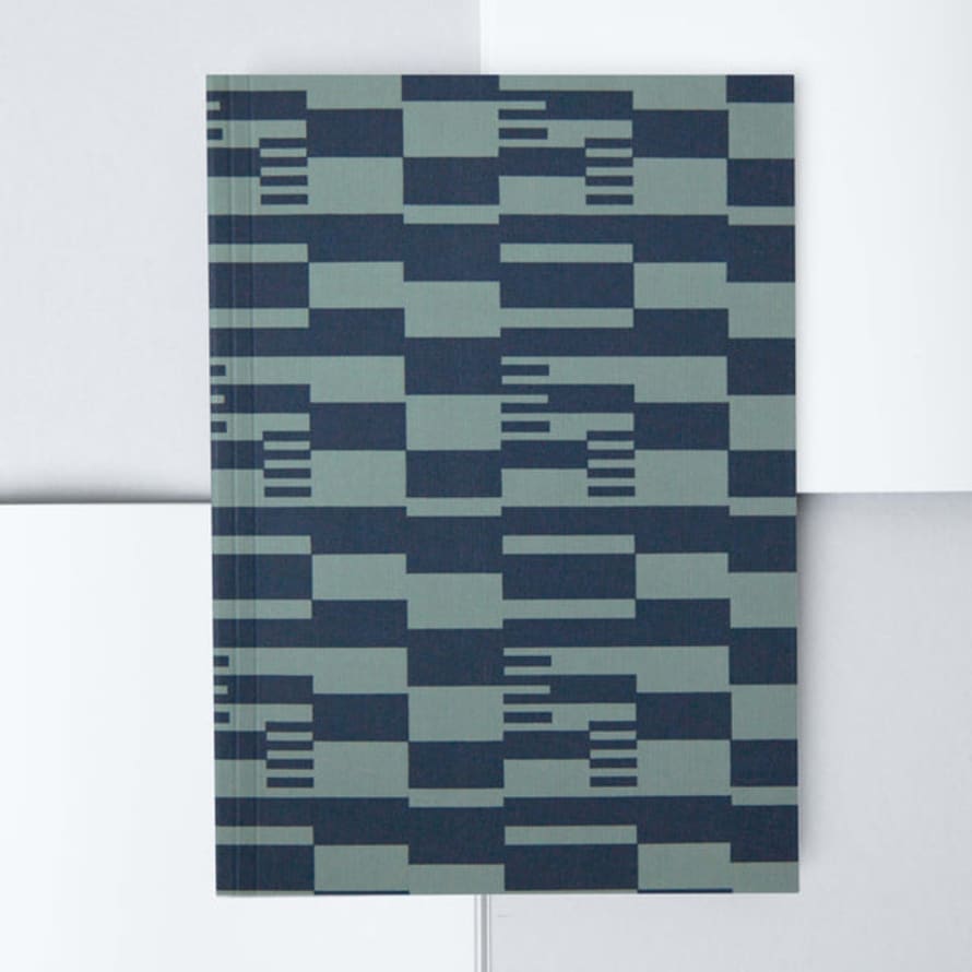Ola Design Studio A5 Layflat Notebook Plain Pages - Anni Print In Navy/green