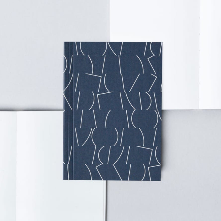 Ola Design Studio A6 Layflat Notebook Plain Pages - Sol Print In Navy