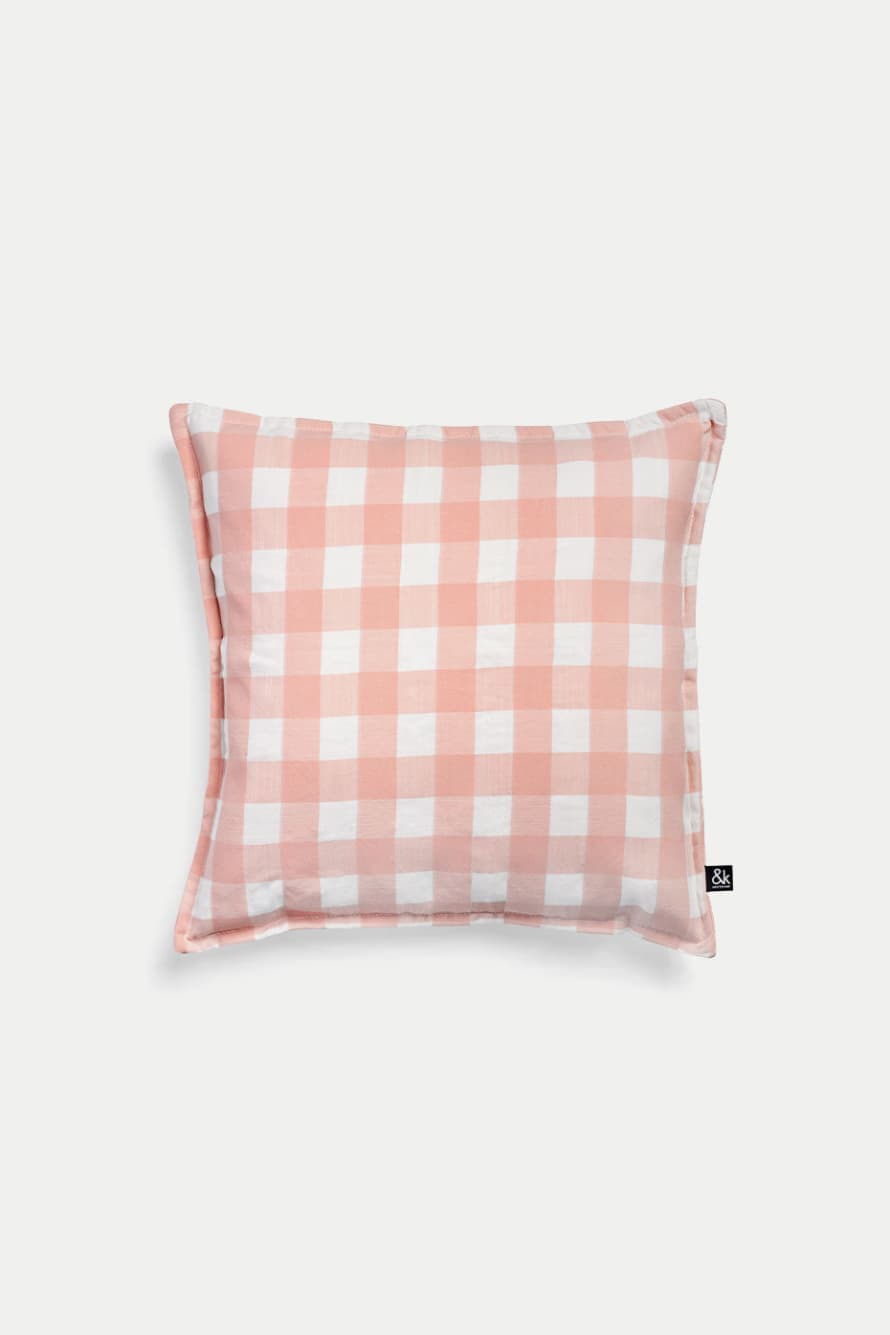 &klevering Pink Square Gingham Cushion