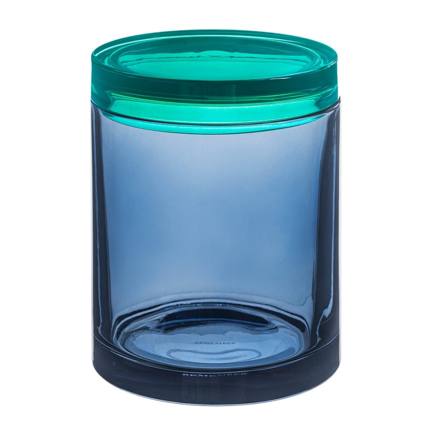 Remember Glass Storage Jar Large In Contrasting Blue & Aqua Colours Size 1700ml