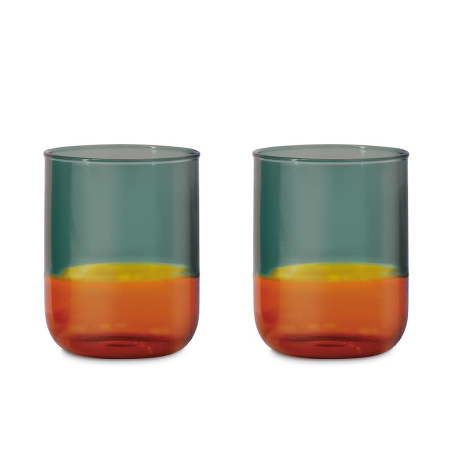 Remember Glass Drinking Tumblers In Blue Grey, Amber & Yellow Colours Capacity 300ml
