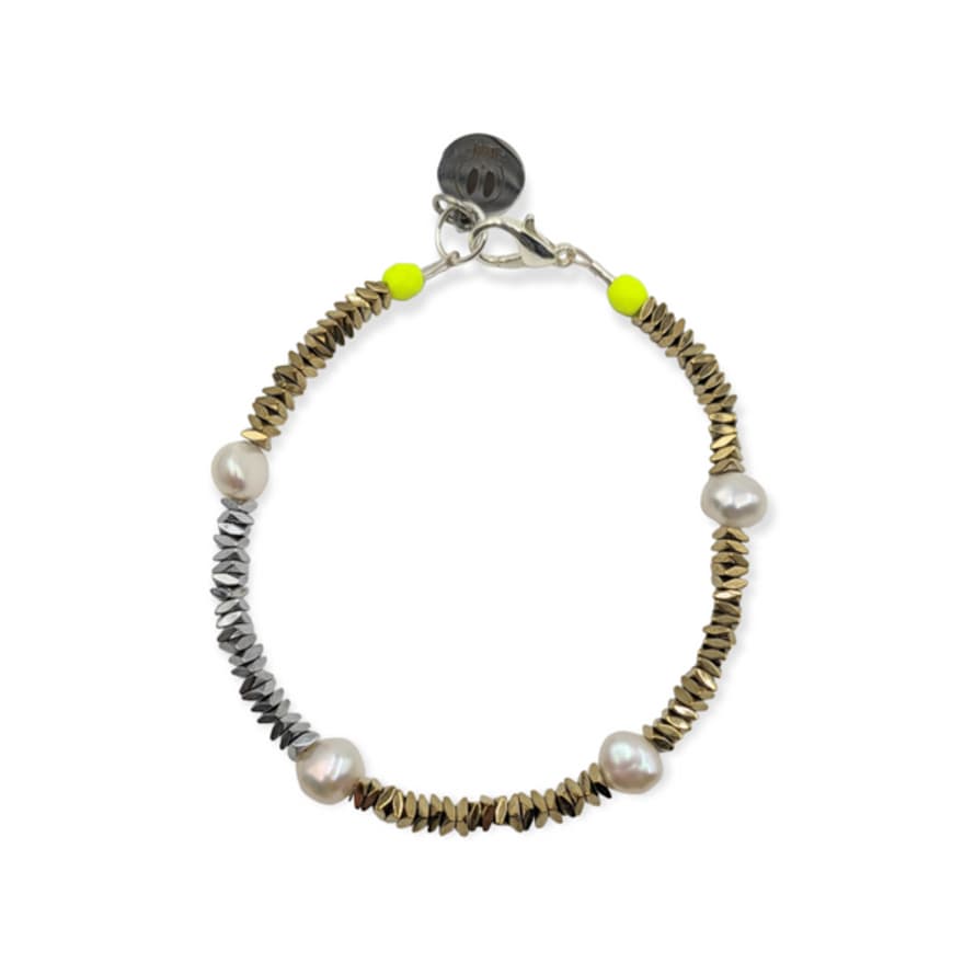 Bella Riley Gold And Silver Hematite & Pearl Spacer Bracelet 