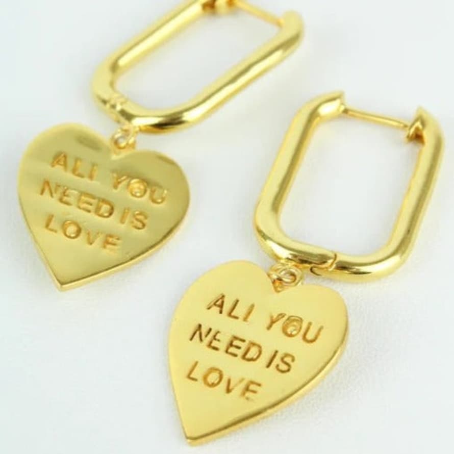 My Doris All You Need Is Love Heart Charm Hoops - Gold
