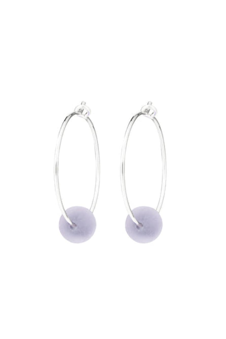 One & Eight Periwinkle Sea Glass Silver Hoop Earrings